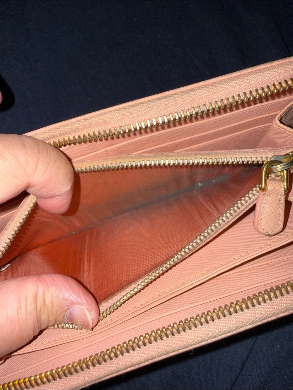 Prada Bow Zip-Around Wallet in Pale Peach with Gold Logo